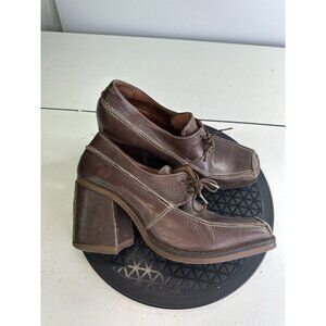 Shellys London Cognac Brown Chunky Heel Lace Shoes Sz 6 UK / 39 / 8 US